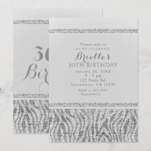 White Zebra Sparkle Sequins Glam Party Einladungen