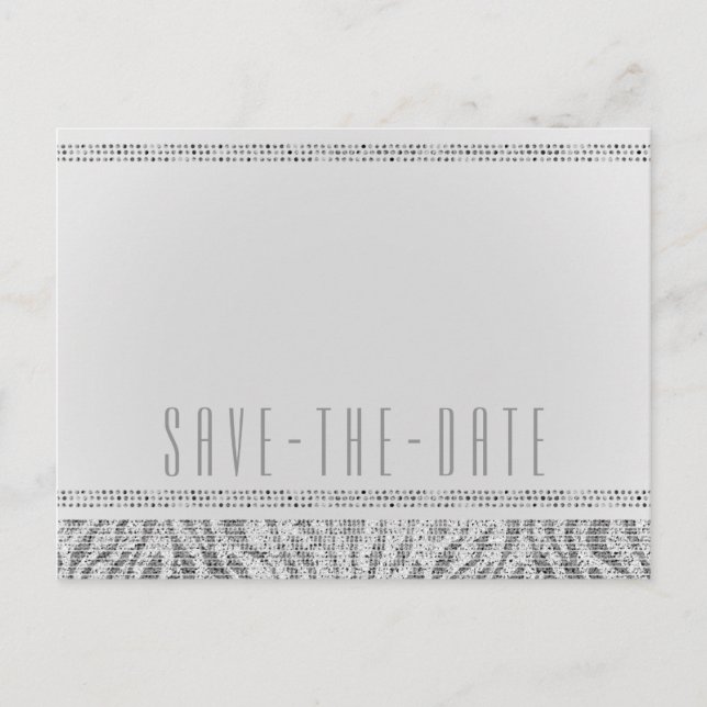 White Zebra Sparkle Sequins Glam Save the Date Ankündigungspostkarte (Vorderseite)