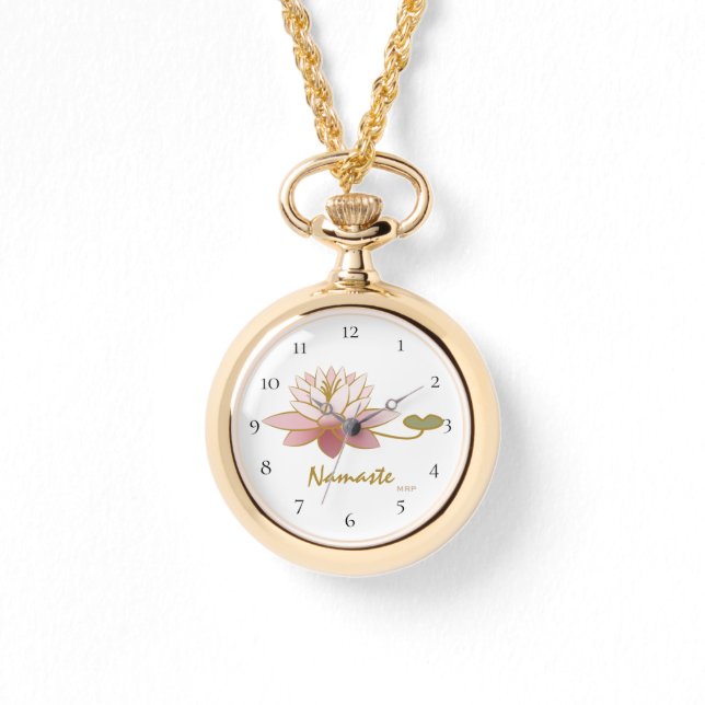 *~* White Zen Namaste Pink Lotus Blume Spirituell Armbanduhr (Vorderseite)