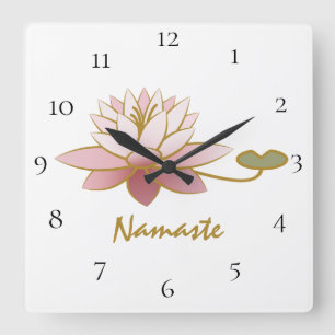 *~* White Zen Namaste Pink Lotus Blume Spirituell Quadratische Wanduhr