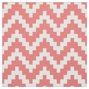 White Zigzag Ikat & Custom Coral Hintergrund Stoff
