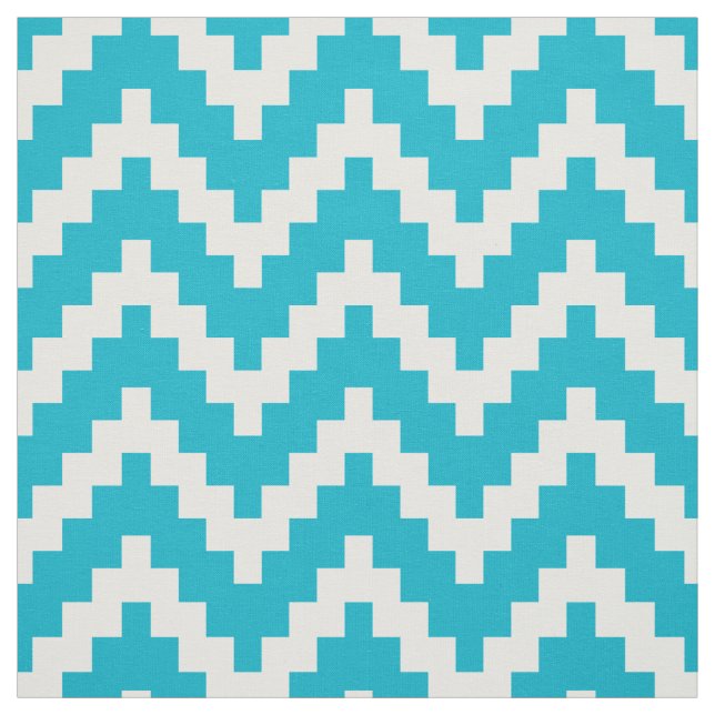White Zigzag Ikat & Custom Türkise Hintergrund Stoff (Muster)