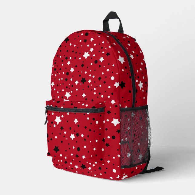 Whiteand Black Stars on Red Bedruckter Rucksack (Rückseitige Ecke Rechts)