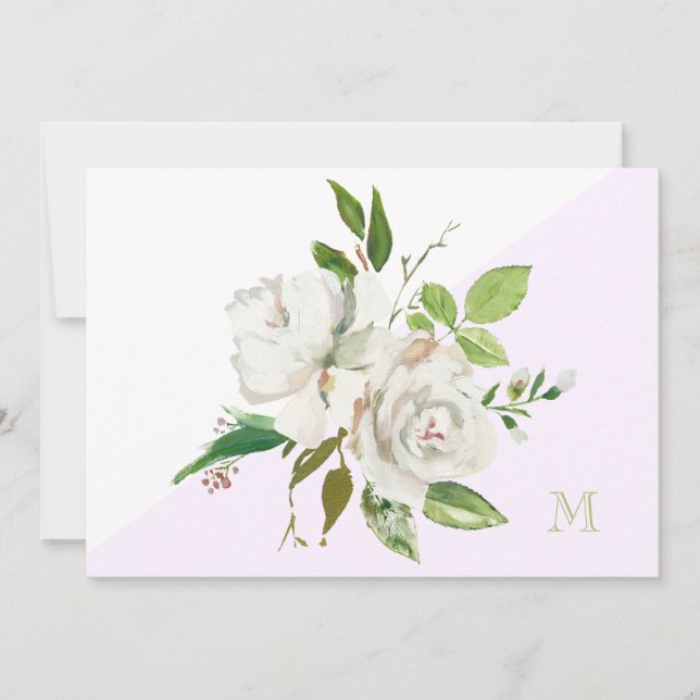 Whitecolor Floral Monogram Note Card Dankeskarte (Vorderseite)