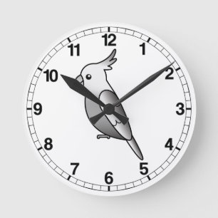 Whiteface Cartoon Cockatiel Parrot Bird Runde Wanduhr