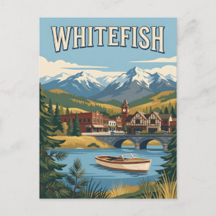 Whitefish Montana Alpine Lake Vintage Poster Postkarte