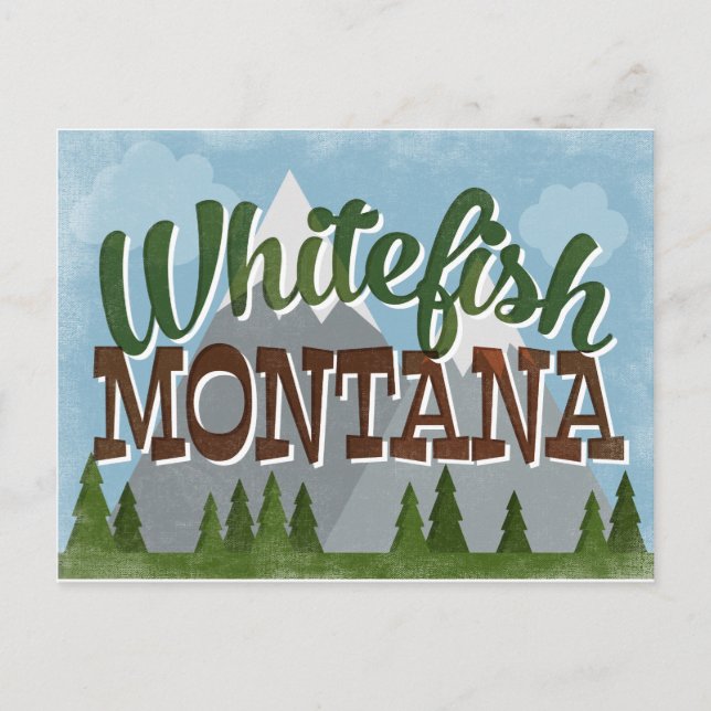 Whitefish Montana Fun Retro Snowy Mountains Postkarte (Vorderseite)