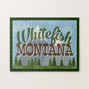 Whitefish Montana Fun Retro Snowy Mountains Puzzle