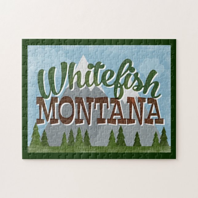 Whitefish Montana Fun Retro Snowy Mountains Puzzle (Horizontal)