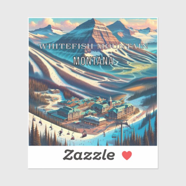 Whitefish Mountain Montana 3 Inch Vinyl Sticker (Blatt)