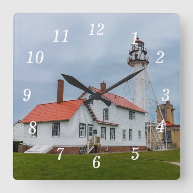 Whitefish Point Lighthouse Wall Clock Quadratische Wanduhr (Vorderseite)