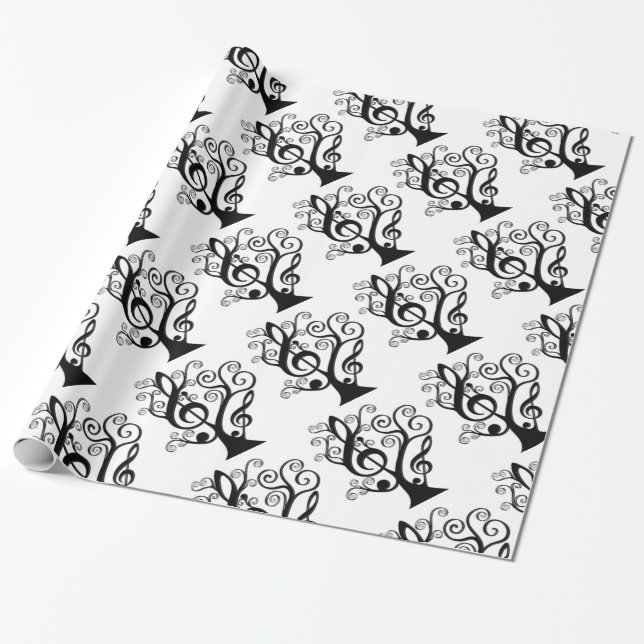 Whitemusik-Treble-Clef-Baumbuch Geschenkpapier (Ungerollt)