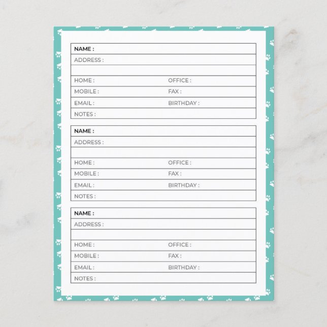 Whitepaper: Adressbuchseiten (Vorderseite)