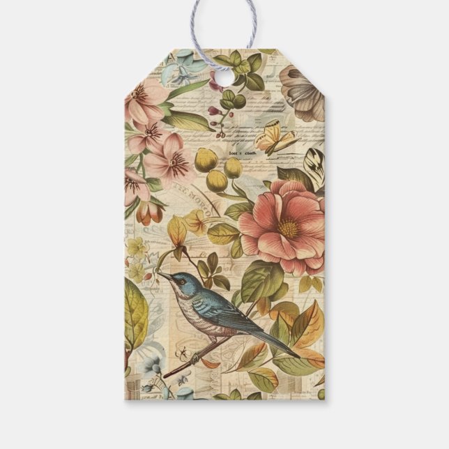 Whitepaper über botanische Whimsy-Collage Geschenkanhänger (Vorderseite)