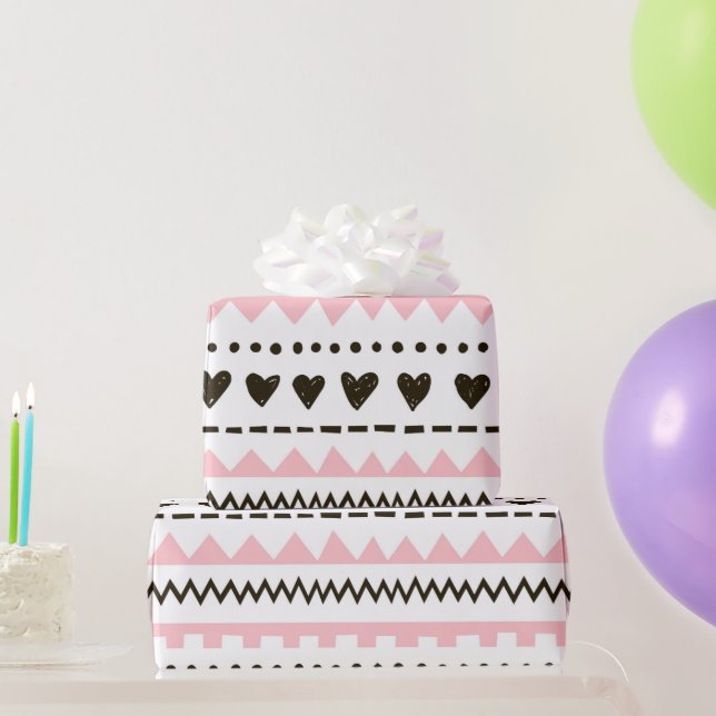 Whitepaper zum Muster von schwarzen, rosa und schw Geschenkpapier (Partygeschenke)
