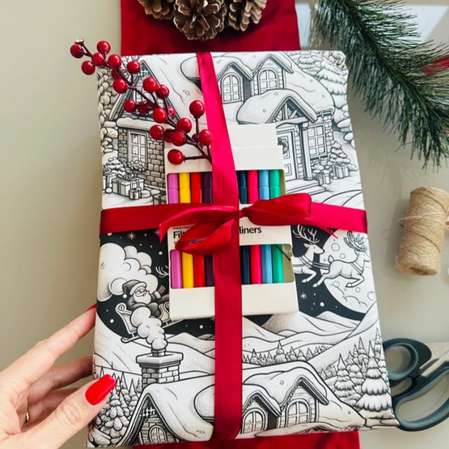 Whitepaper zum Umblättern von Weihnachtsblättern Geschenkpapier Set (Wrap up your festive season with our enchanting Christmas-Themed Coloring Page Wrapping Paper!  )