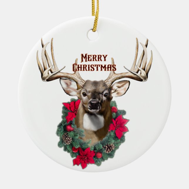 Whitetail Buck Christmas Keramik Ornament (Vorne)