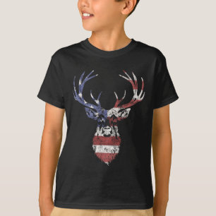 Whitetail Buck Deer Jagd auf amerikanische Flagge T-Shirt