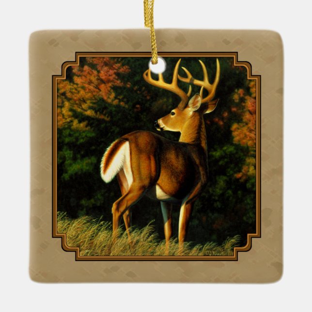 Whitetail Buck Deer Jagdtan Keramikornament (Vorderseite)