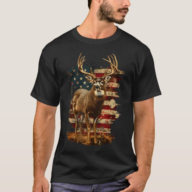 Whitetail Buck Deer Jagen 4. Juli US-amerikanisch T-Shirt (Vorderseite)