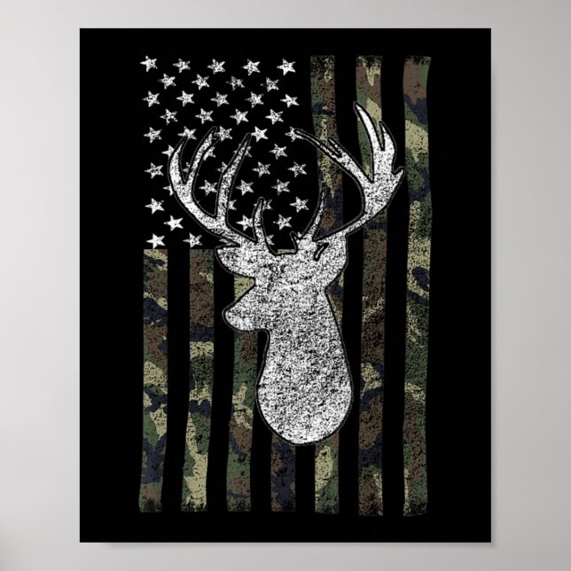 Whitetail Buck Deer Junting American Camouflage US Poster (Vorne)