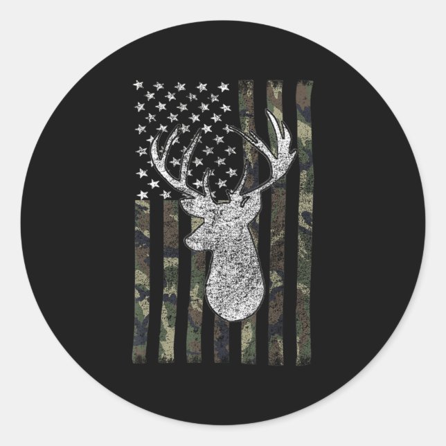 Whitetail Buck Deer Junting American Camouflage US Runder Aufkleber (Vorderseite)