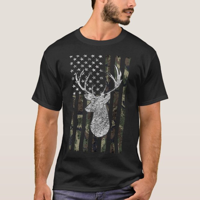Whitetail Buck Deer Junting American Camouflage US T-Shirt (Vorderseite)