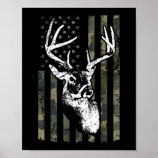 Whitetail Buck Deer Junting USA Camouflage America Poster (Vorne)