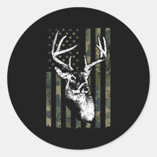 Whitetail Buck Deer Junting USA Camouflage America Runder Aufkleber