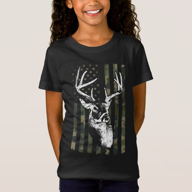 Whitetail Buck Deer Junting USA Camouflage America T-Shirt (Vorderseite)