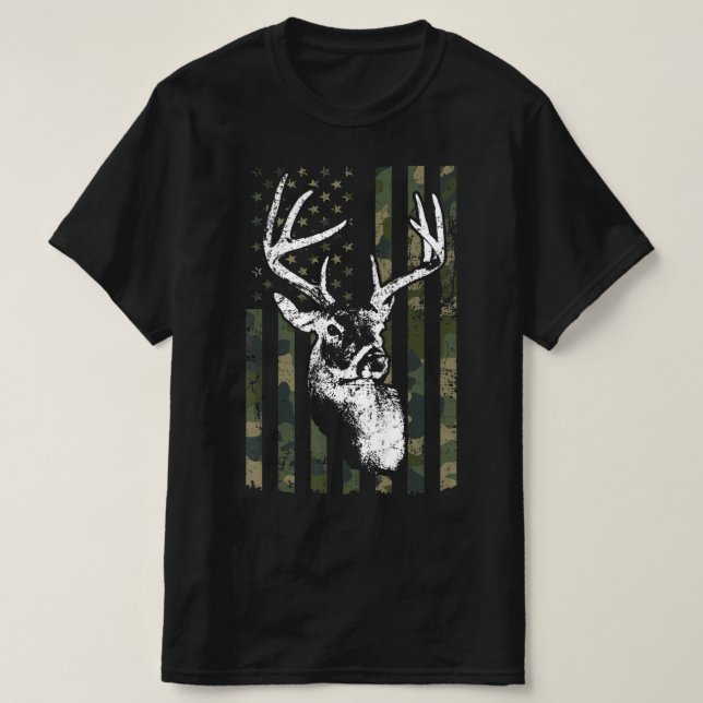 Whitetail Buck Deer Junting USA Camouflage America T-Shirt (Design vorne)