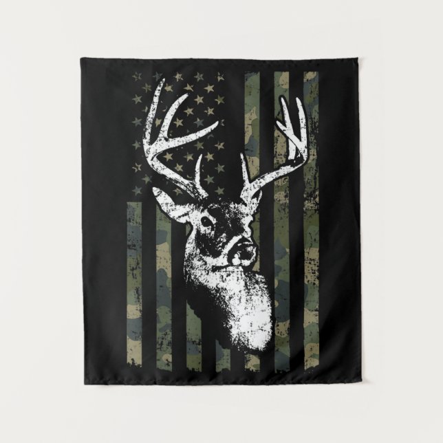 Whitetail Buck Deer Junting USA Camouflage America Wandteppich (Vorderseite)