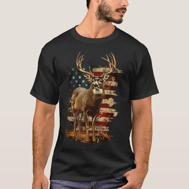 Whitetail Buck Hirsche Jagen 4. Juli USA T-Shirt (Vorderseite)
