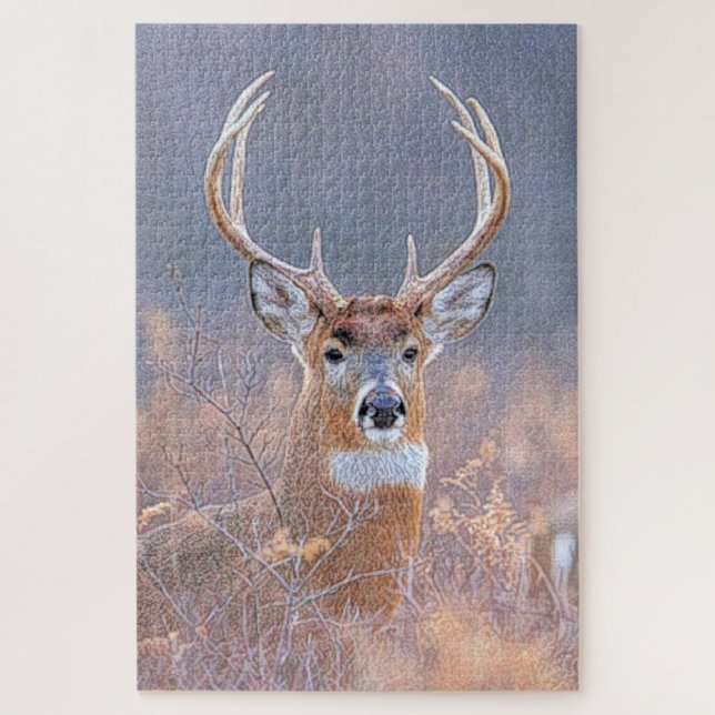 Whitetail Buck in Field Landscape Painting Puzzle (Vertikal)