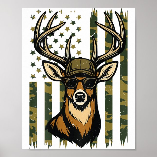Whitetail Buck Youth Boy Deer Hunting Camo America Poster (Vorne)