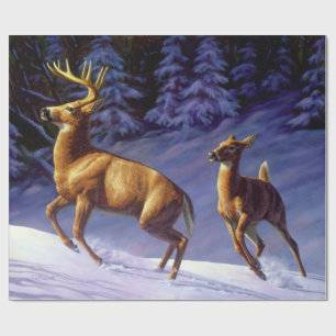 Whitetail Deer Buck & Dock im Winterschnee Geschenkpapier