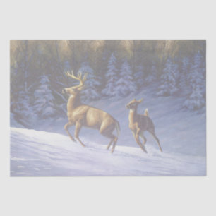 Whitetail Deer Buck & Dock im Winterschnee Seidenpapier