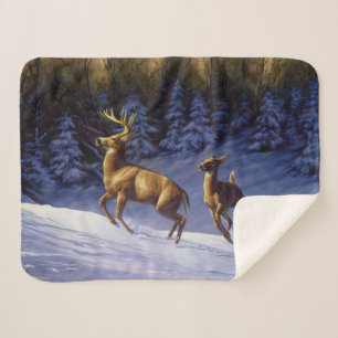 Whitetail Deer Buck & Dock im Winterschnee Sherpadecke