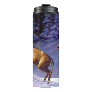 Whitetail Deer Buck & Dock im Winterschnee Thermosbecher