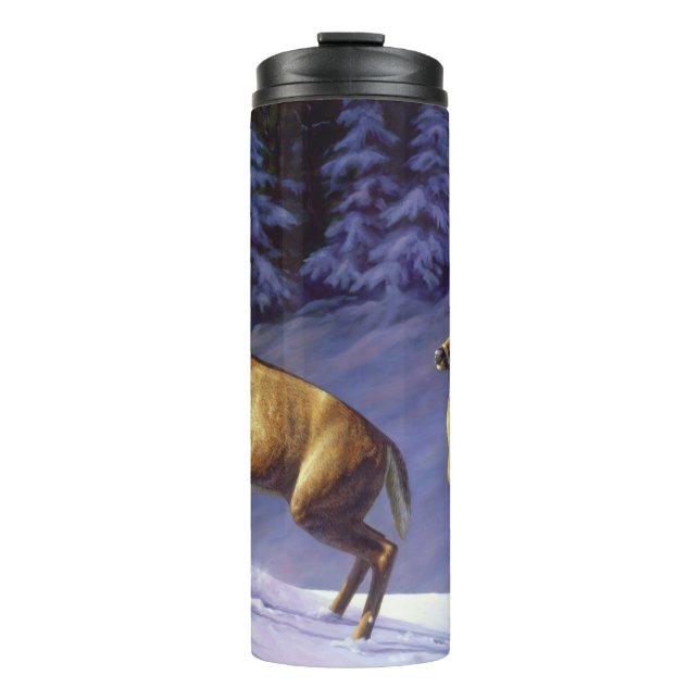 Whitetail Deer Buck & Dock im Winterschnee Thermosbecher (Vorderseite)