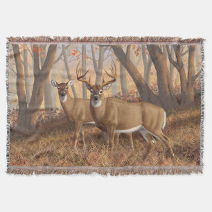 Whitetail Deer Buck & Dos Herbstmapelwald Decke