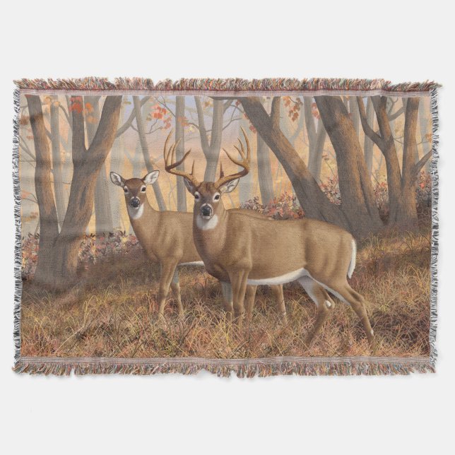 Whitetail Deer Buck & Dos Herbstmapelwald Decke (Vorderseite)