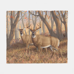 Whitetail Deer Buck & Dos Herbstmapelwald Fleecedecke