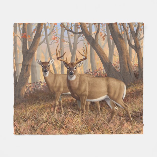 Whitetail Deer Buck & Dos Herbstmapelwald Fleecedecke (Vorderseite (Horizontal))