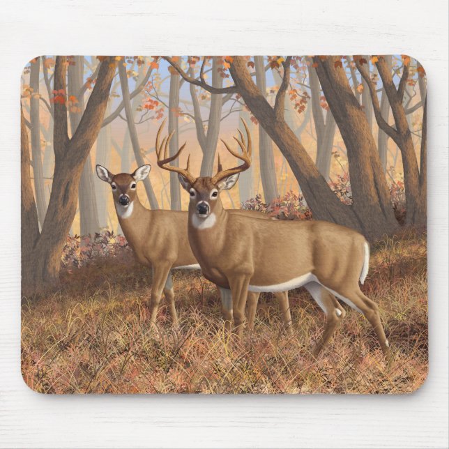 Whitetail Deer Buck & Dos Herbstmapelwald Mousepad (Vorne)