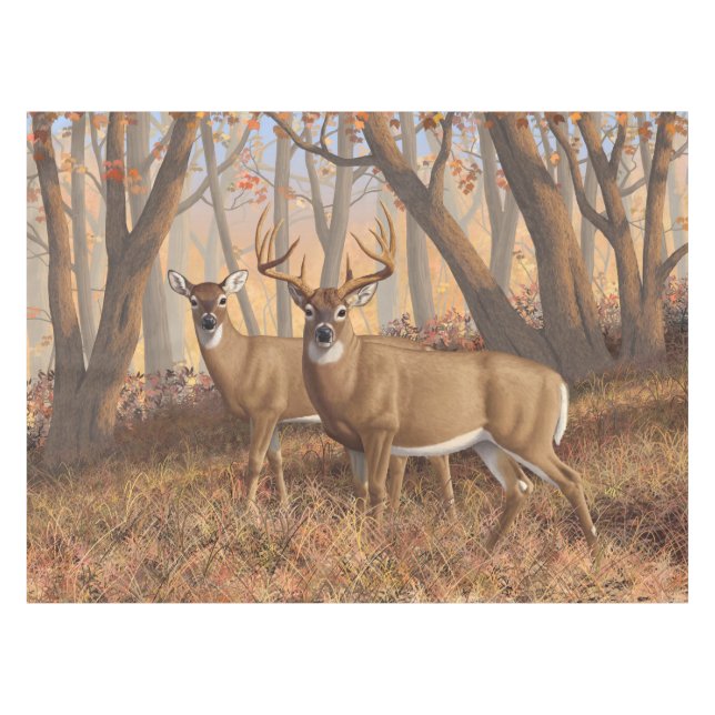 Whitetail Deer Buck & Dos Herbstmapelwald Tischdecke (Vorderseite (Horizontal))