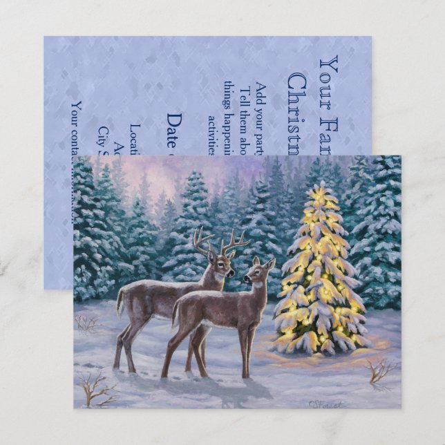 Whitetail Deer & Christmas Tree Winterlandschaft Einladung (Vorne/Hinten)