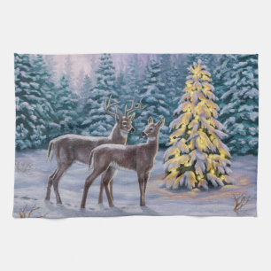 Whitetail Deer & Christmas Tree Winterlandschaft Küchentuch