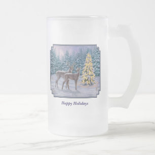 Whitetail Deer & Christmas Tree Winterlandschaft Mattglas Bierglas