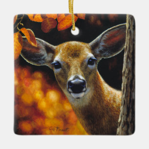 Whitetail Deer Doe Face Herbstfarben Keramikornament